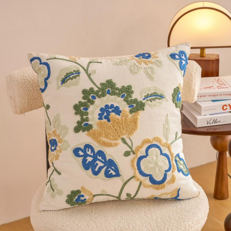 Embroidered Countryside Style Flower Cushion Covers For Home Sofa Bed Throw Pillowcase Living Room Decorative