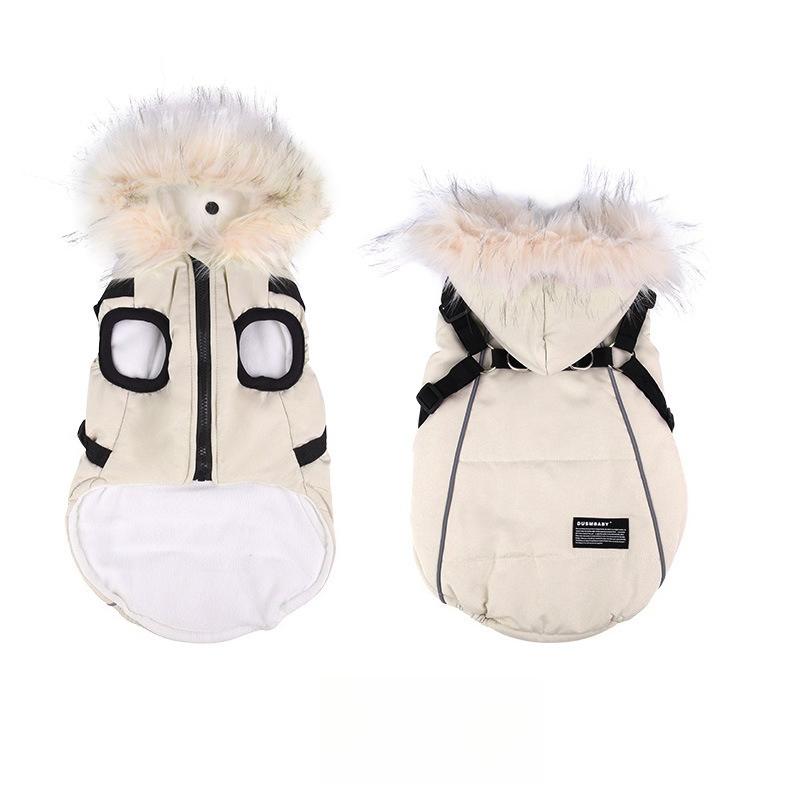 

Winter Dog Cotton Clothes Windproof Warm Puppy Clothes Hooded Fleece Pet Clothes Dog Cotton Coats Flannel Winter Puppy Coats S бежевий