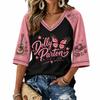 Women's V-Neck Raglan Sleeve Printed Lightweight Top for Spring and Summer