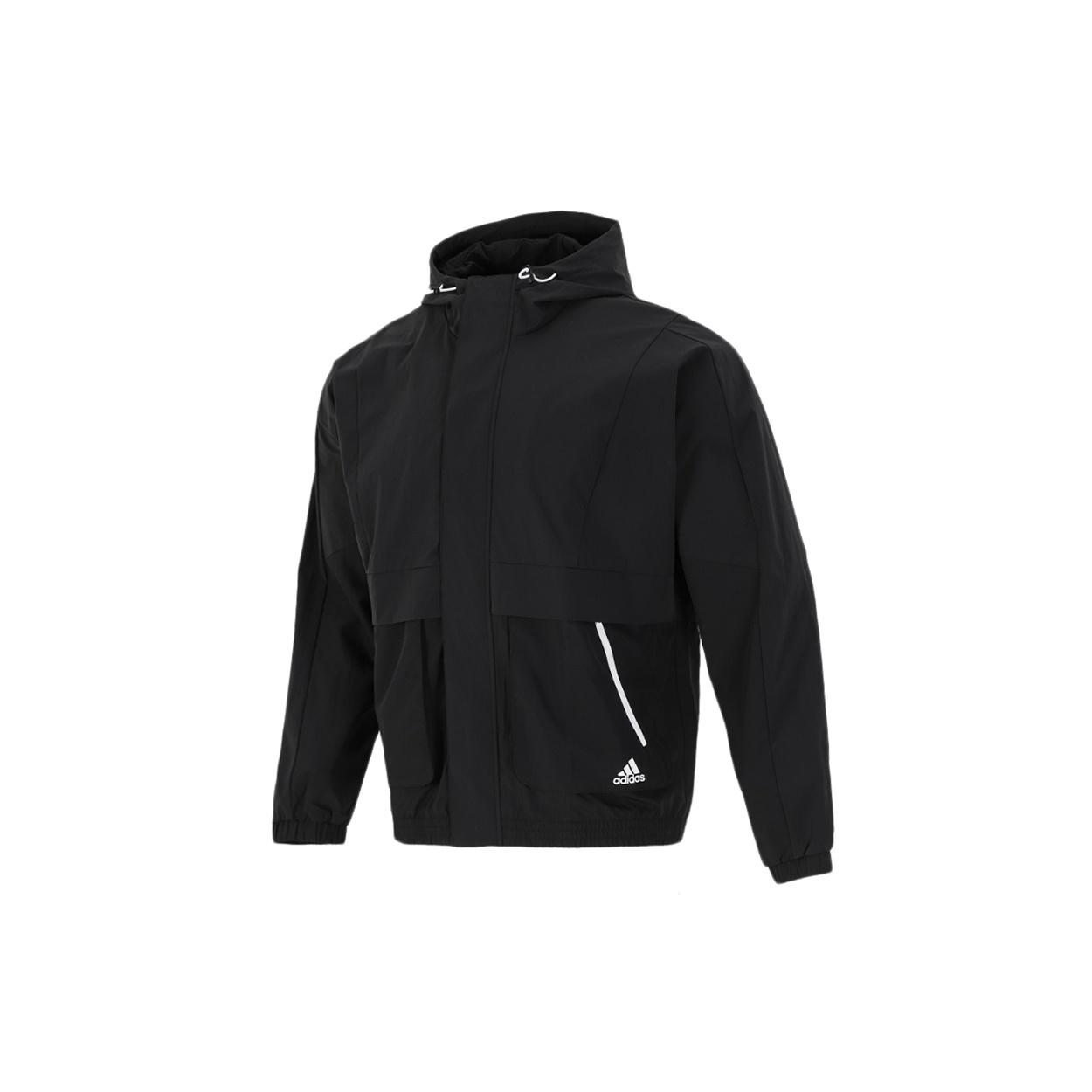 Men s adidas Loose Logo Casual Woven Windproof Hooded Jacket Autumn Black H40211 XL