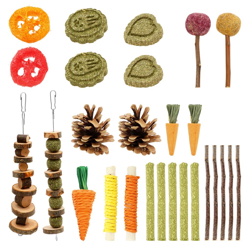 21/28Pcs Small Pet Toys Set Natural Wood Guinea Pig Rabbit Hamster Chewing Toy Interactive Parrots Play Toy Chew Grinding Stick