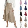 Women's Fashionable Cotton-Linen High-Waisted Button-Front Asymmetrical -Color Skirt