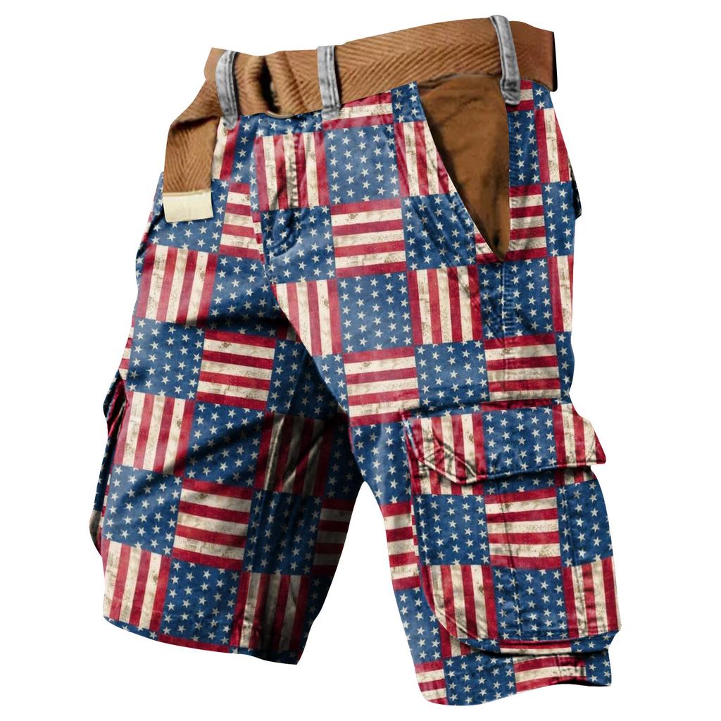 Ανδρικές Βερμούδες Εργασίας με Πολλαπλές Τσέπες και Εκτύπωση για την Ημέρα της Ανεξαρτησίας