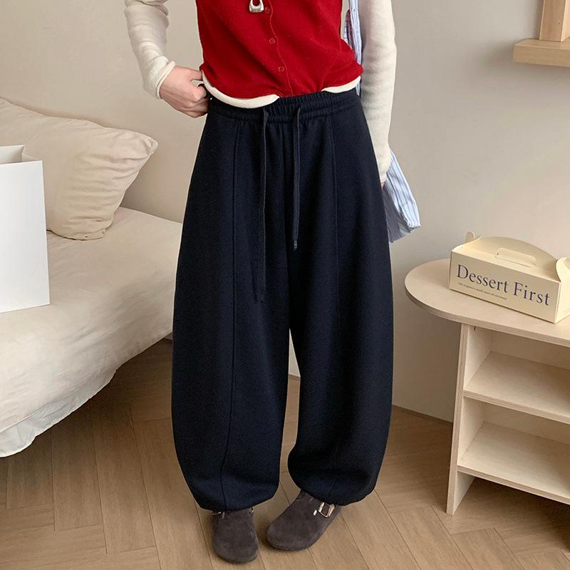 

2026 Spring Women s High Waist Drawstring Casual Pants – Loose, Slimming, Straight Leg, Wide Leg Drape Style. L темно-синий