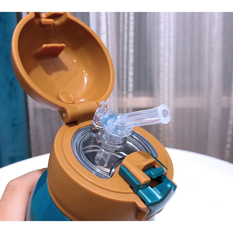 Termosmugg för barn med sugrör, dubbla vakuumflaskor i rostfritt stål Barn Söt termisk vattenflaska tumbler termokopp