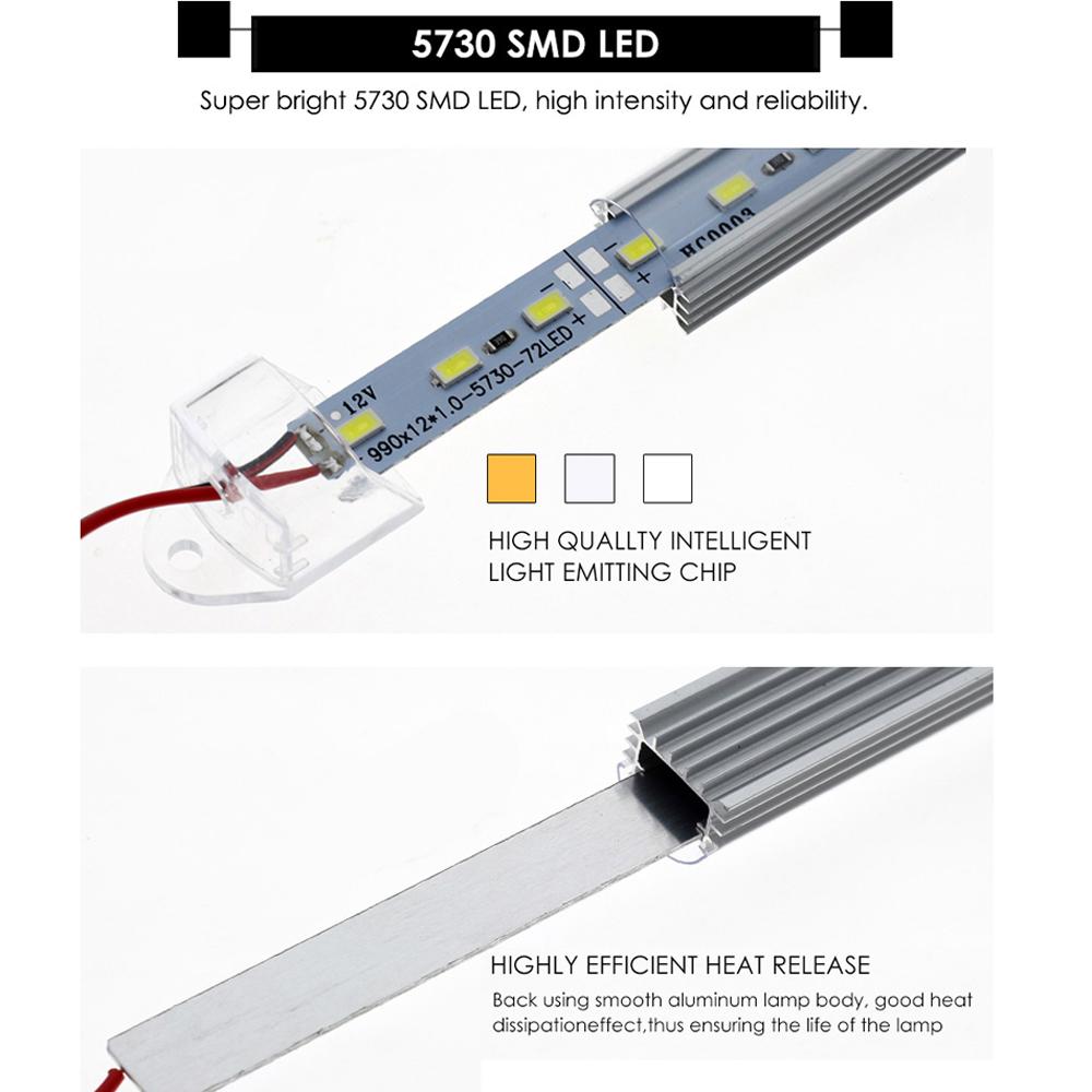 12V Under Cabinet Strip Lights Car LED Interior Strip Light Rigid Hard Bars Tube Transparent Cover, 30cm, 1PC