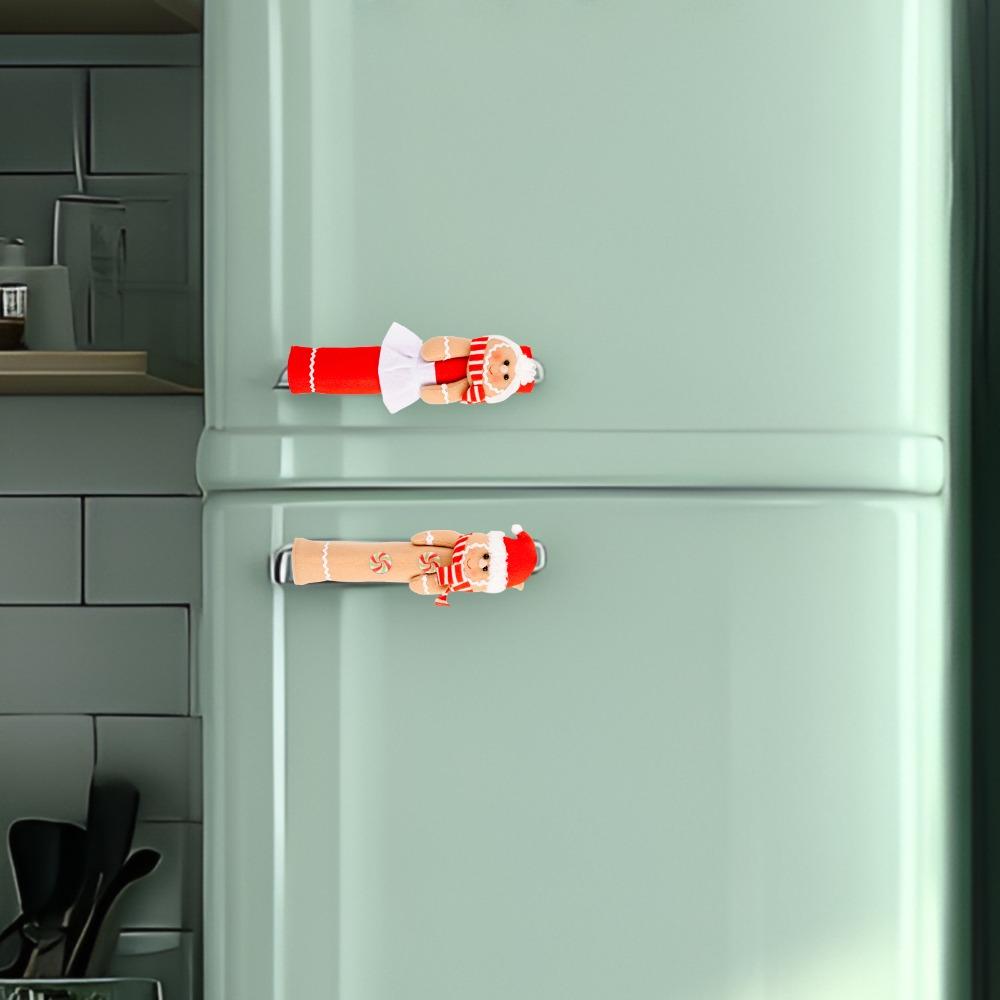 2PCS Winter Cartoon Handle Gloves Refrigerator Microwave Oven Door Handle Protective Cover Home Accessories Christmas Decoration