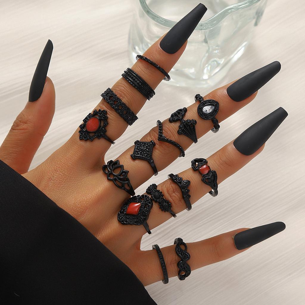 Fifteen Pieces of Personalized Trendy Alloy Design Sense Versatile Ring Set Suitable for Women's Daily Wear