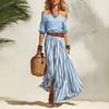 Nuovo popolare set gonna con spacco e top off-the-shoulder in stile vacanza a vela europeo e americano per primavera ed estate