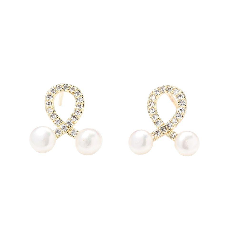 New product simple stone line small stud earrings natural freshwater pearl versatile earrings 925 silver needle earrings women's