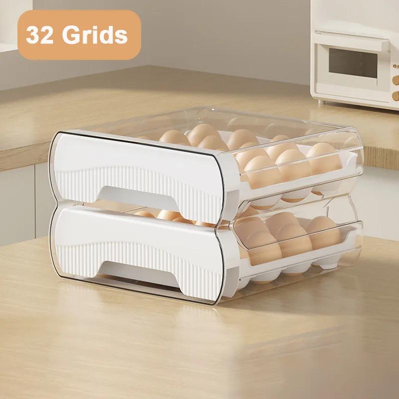 16/32 Grids Egg Storage Containers Double-Layer Pull-Out Drawer Egg Storage Box Plastic Egg Storage Tray Kitchen Accessories