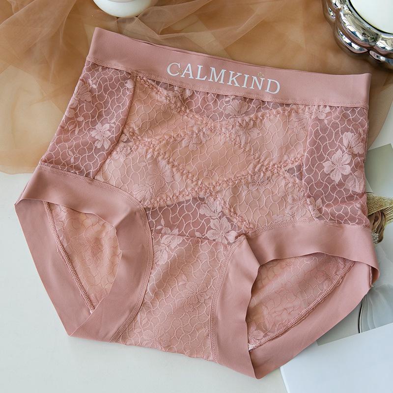 Meizhai Women's Seamless Lace Mid-High Waist Tummy Control Plus Size Briefs with Antibacterial Mulberry Silk Crotch.