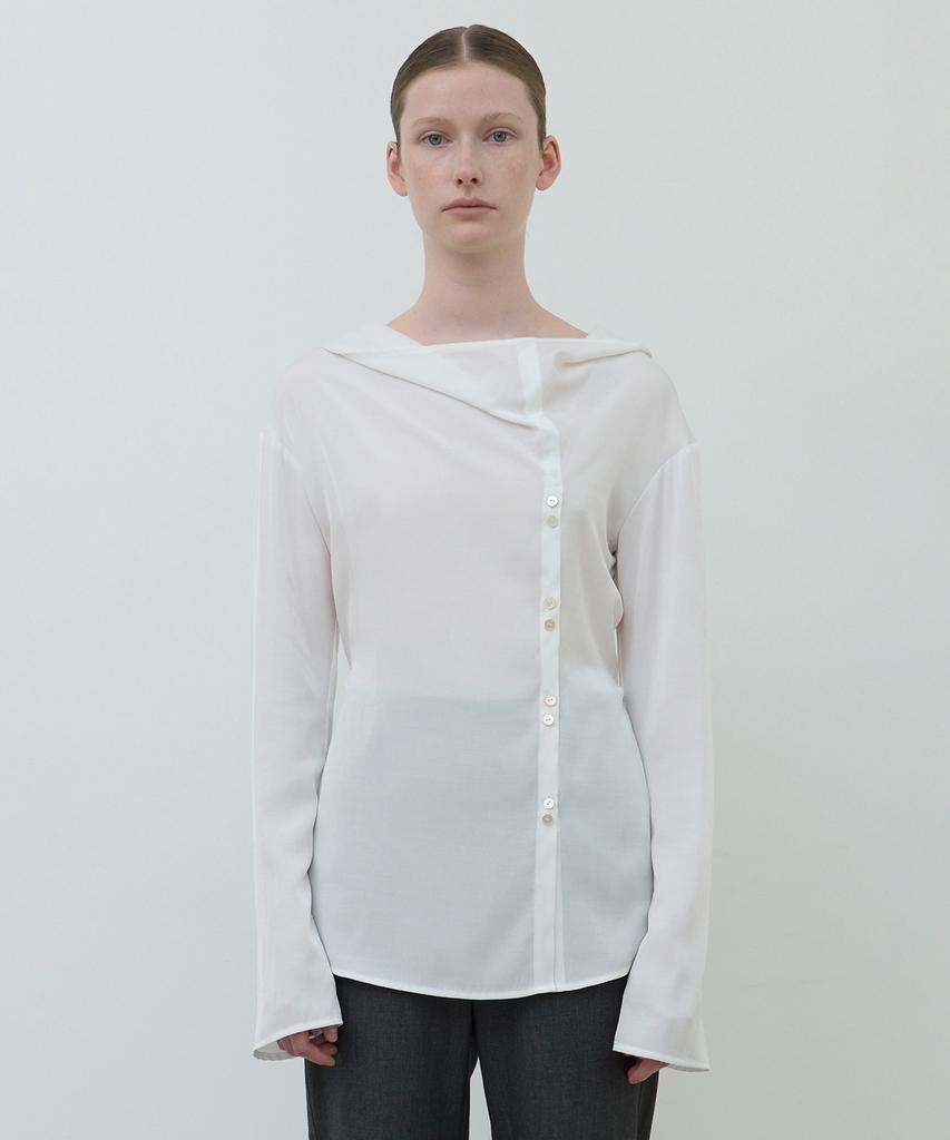 AFTERGLOWOOL Silky Cowl Neck Blouse_White