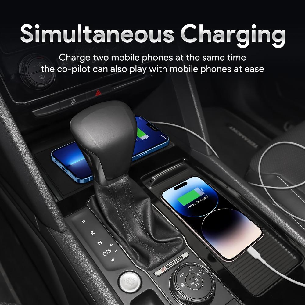 Car Wireless Charger Pad Stable Fast Charging For VW Atlas Teramont 2018-2020 Center Console Storage Box Decoration Accessories