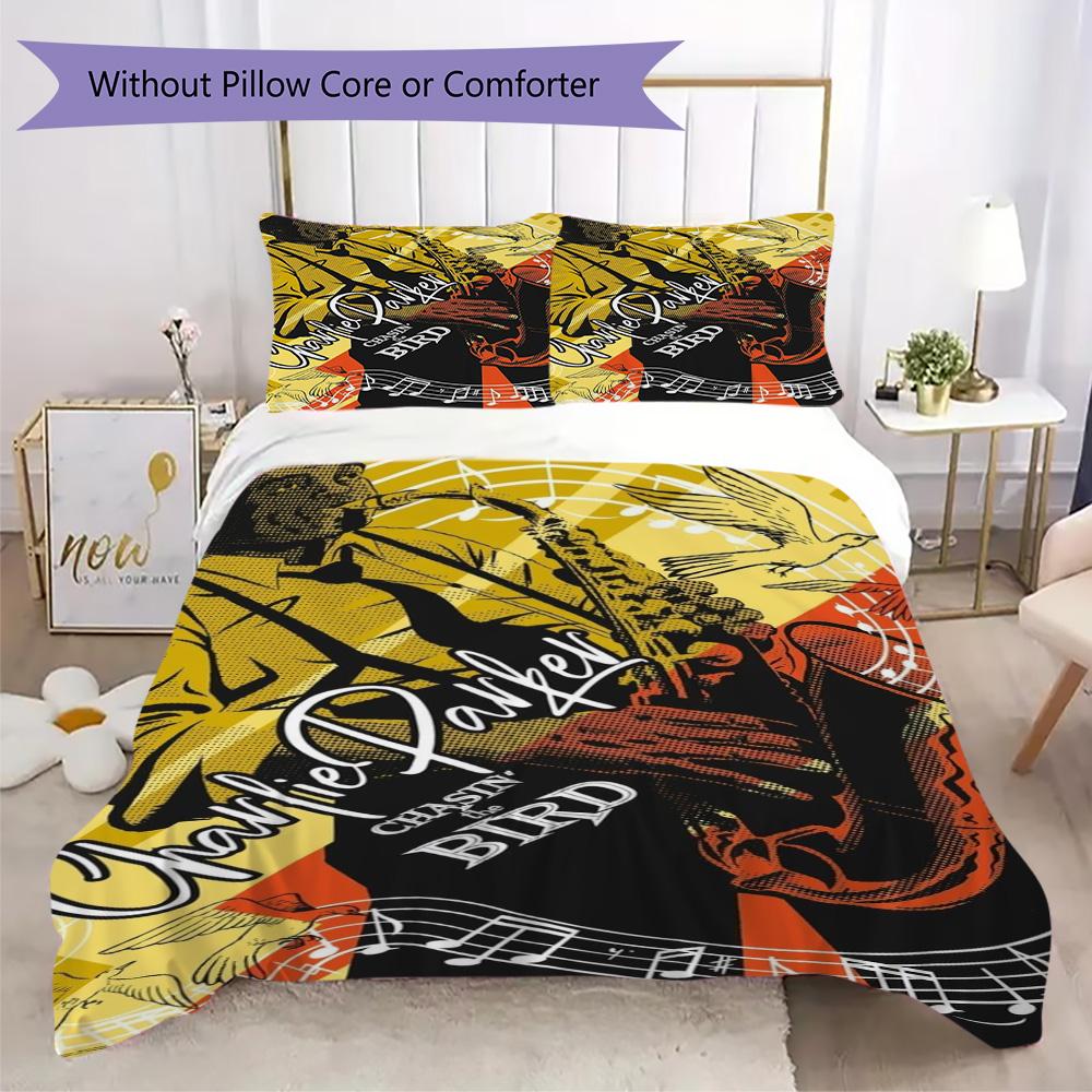 Conjunto de Roupa de Cama com Estampa de Guitarra Salpicada Preto e Branco, Conjunto de Capa de Edredom de Rock(1 capa de edredom + 2 fronhas, sem enchimento.)