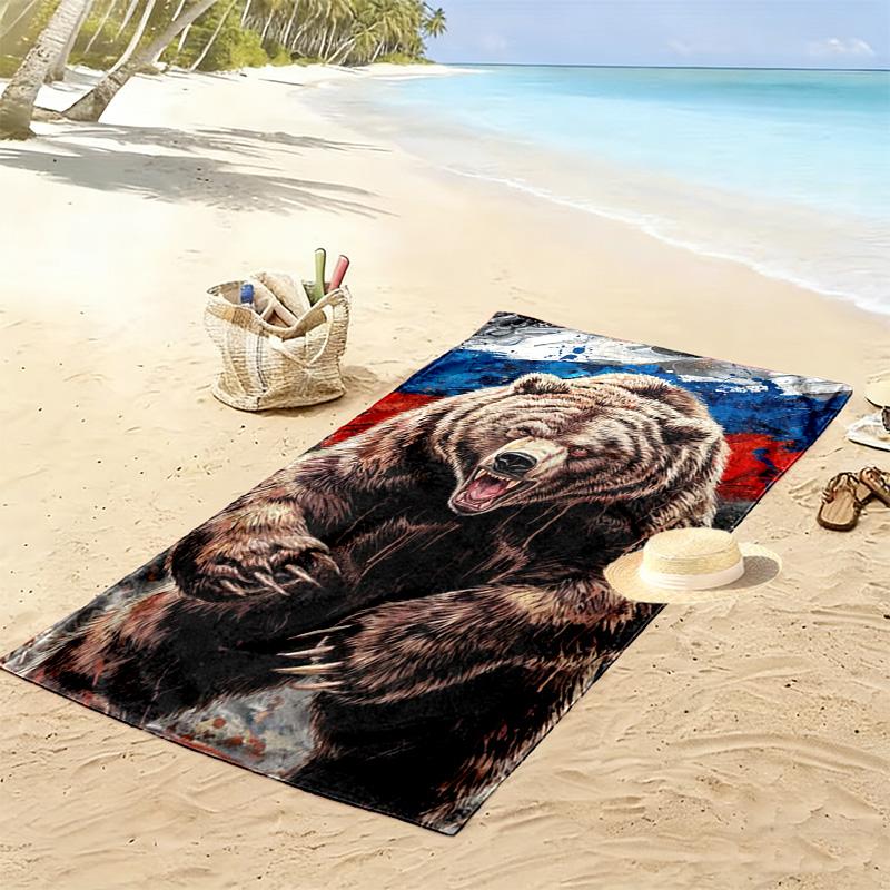 Bear Print Beach Towel, Large Soft Quick Dry Towel for Beach Camping Swimming