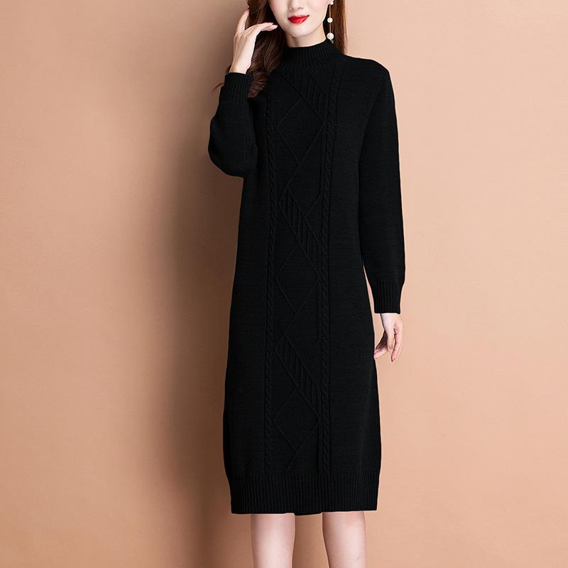 

Утепленный свитер женский осенне-зимний вязаный свитер юбка свободное платье большого размера теплый свитер с косами базовый One Size