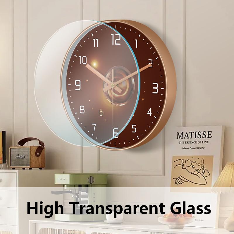 Luxury Brown Wall Clock Silent Minimalist Starlight 2D Dial Easy-to-Read Numeral Clock for Modern Living Room Bedroom Home Decor