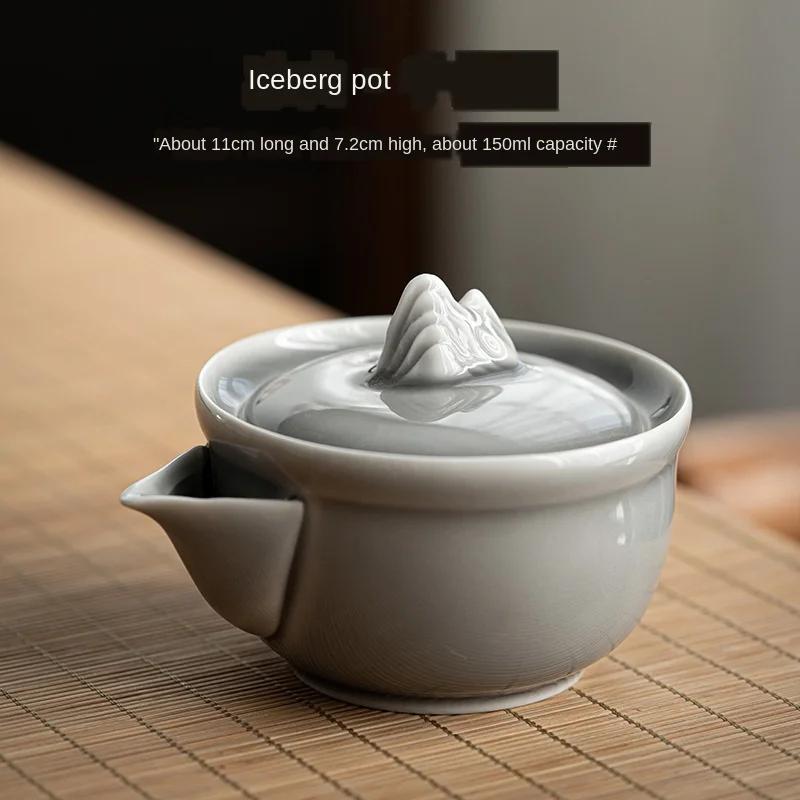Ice Gray Enamel Pot Ceramic Kung Fu Teapot Teacup Japanese Style Handmade Iceberg Tureen Make Device Ceramic Teapot Tea Infuser