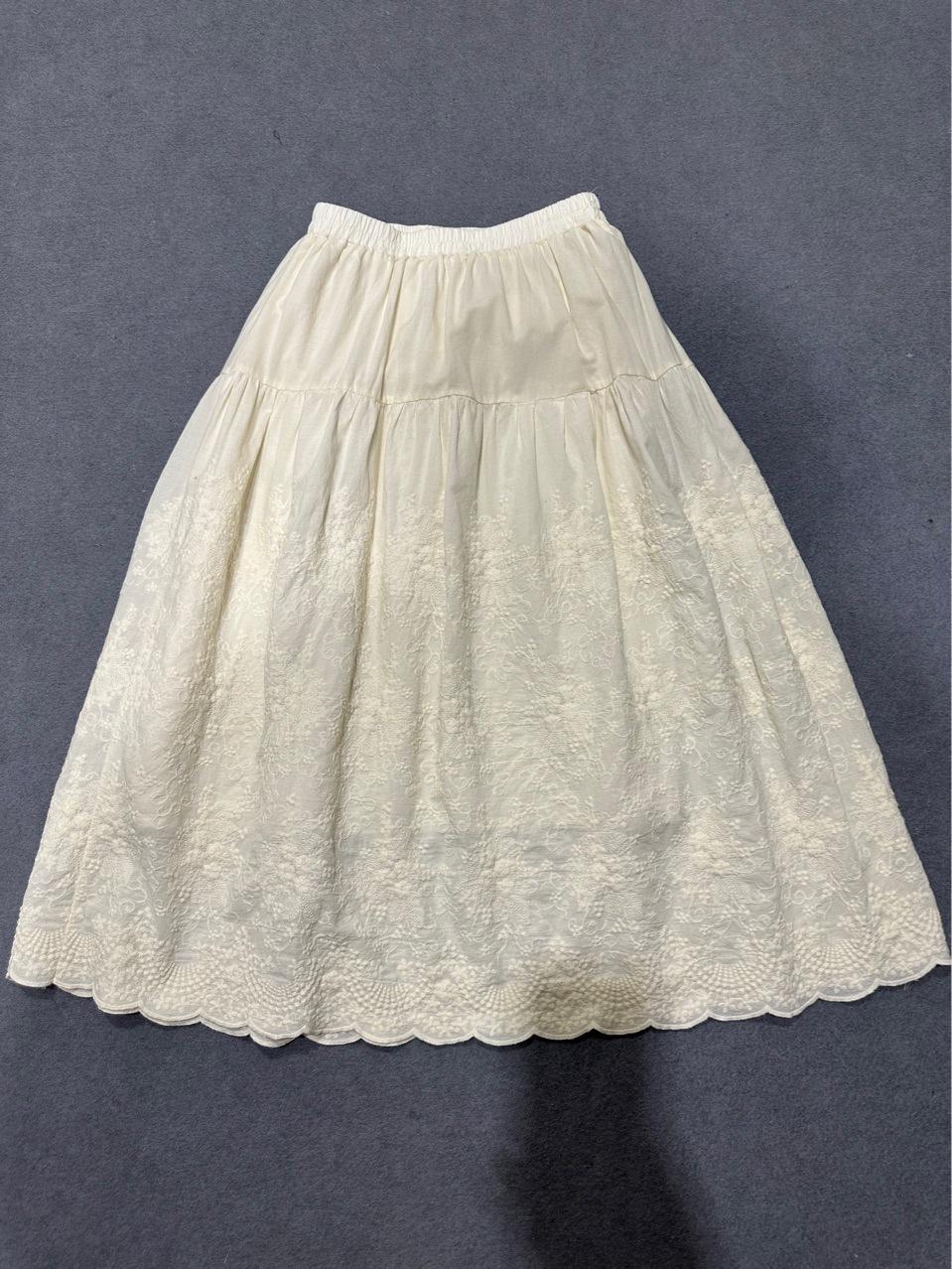 

Женские юбки Johnature с японской вышивкой, летние повседневные однотонные свободные кружевные юбки с эластичной резинкой на талии Mori One Size бежевый