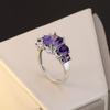 Amethyst Tourmaline Rings for Women Elegant Purple Crystal Jewelry Handmade Sterling Silver Band