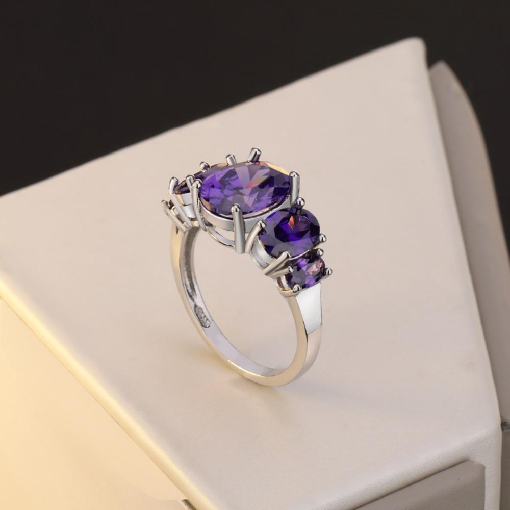 Amethyst Tourmaline Rings for Women Elegant Purple Crystal Jewelry Handmade Sterling Silver Band