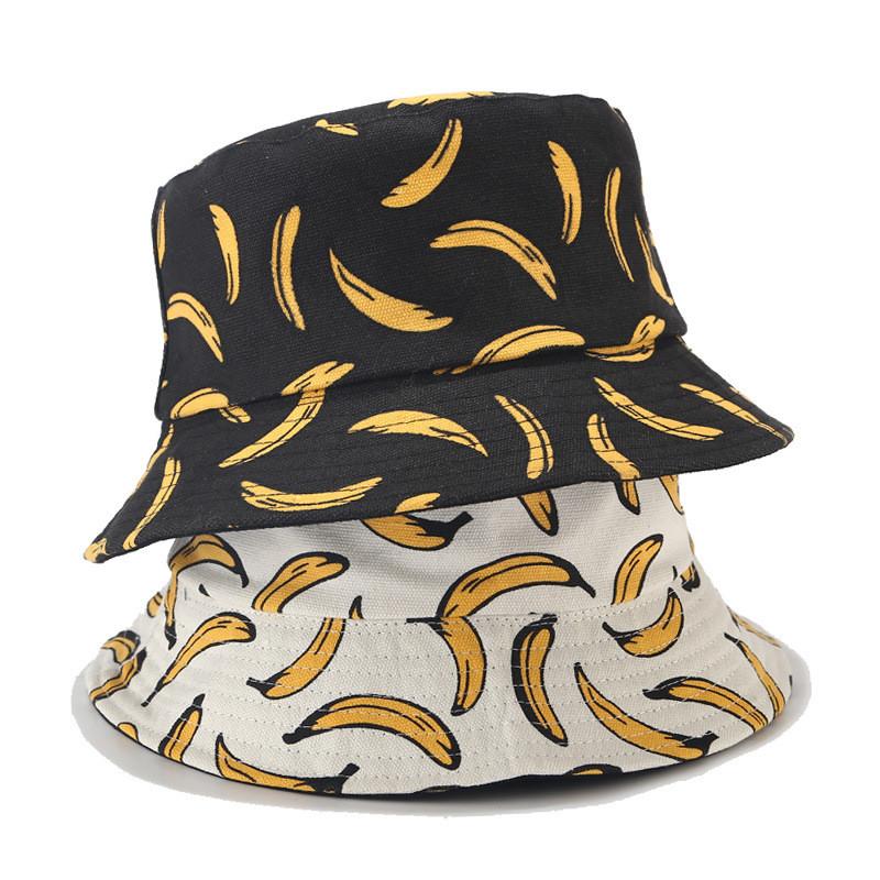 Cappello da Pescatore Double Face con Stampa di Banane e Ampia Falda per Streetwear e Protezione Solare