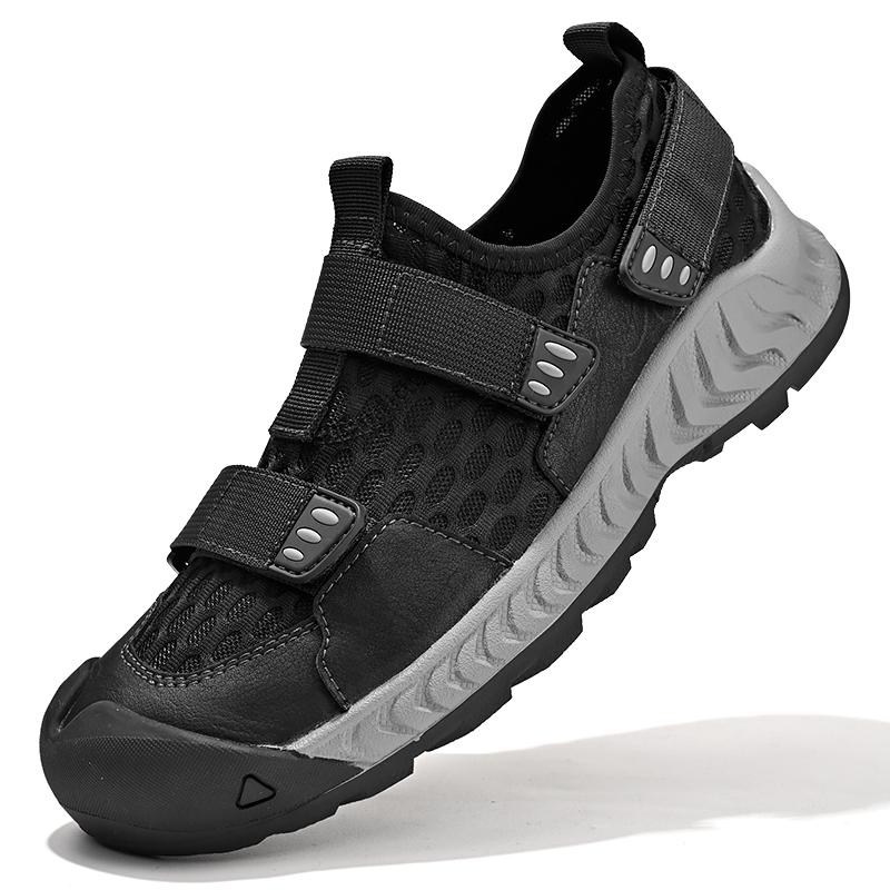 Fashion Brand Summer Men Leather Sandals Men's Soft Leather Breathable Non-slip Cow Tendon Sole Casual Leather Shoes Outdoor Beach Shoes