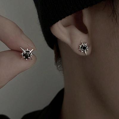 Black CZ Metal Star Earring Stud For Men Women Hip Hop Style Antique Copper Color Start Clear Crystal Couple Post Earrings