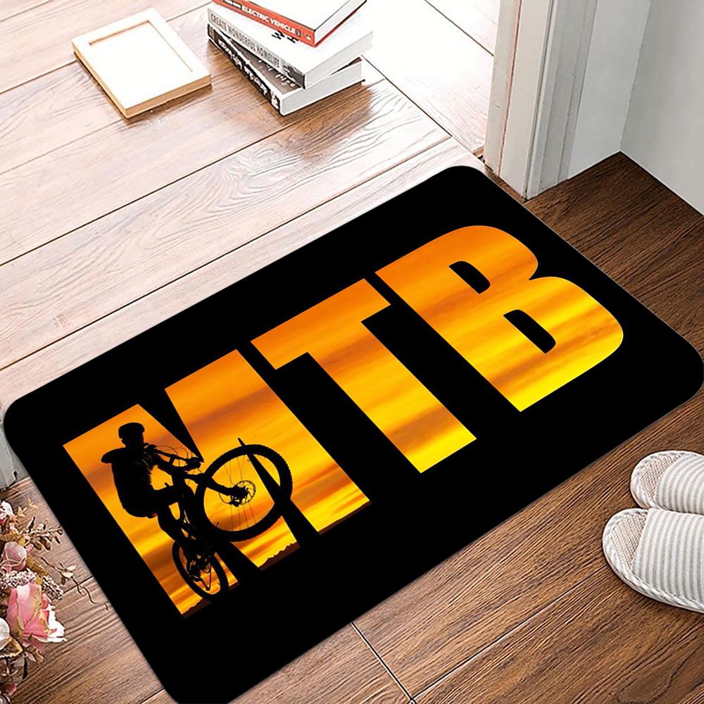 

Black & White MTB Bike Silhouette Doormat Living Room Mat Anti-Slip Outdoor Bicycle Cyclist Biking Doormat Entrance Rug Carpet 40x60cm
