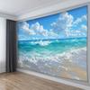 2D Coastal Beach & Ocean Waves Tapestry Bright Sunny Nature Art Wall Decor Cloth for Home & Bedroom