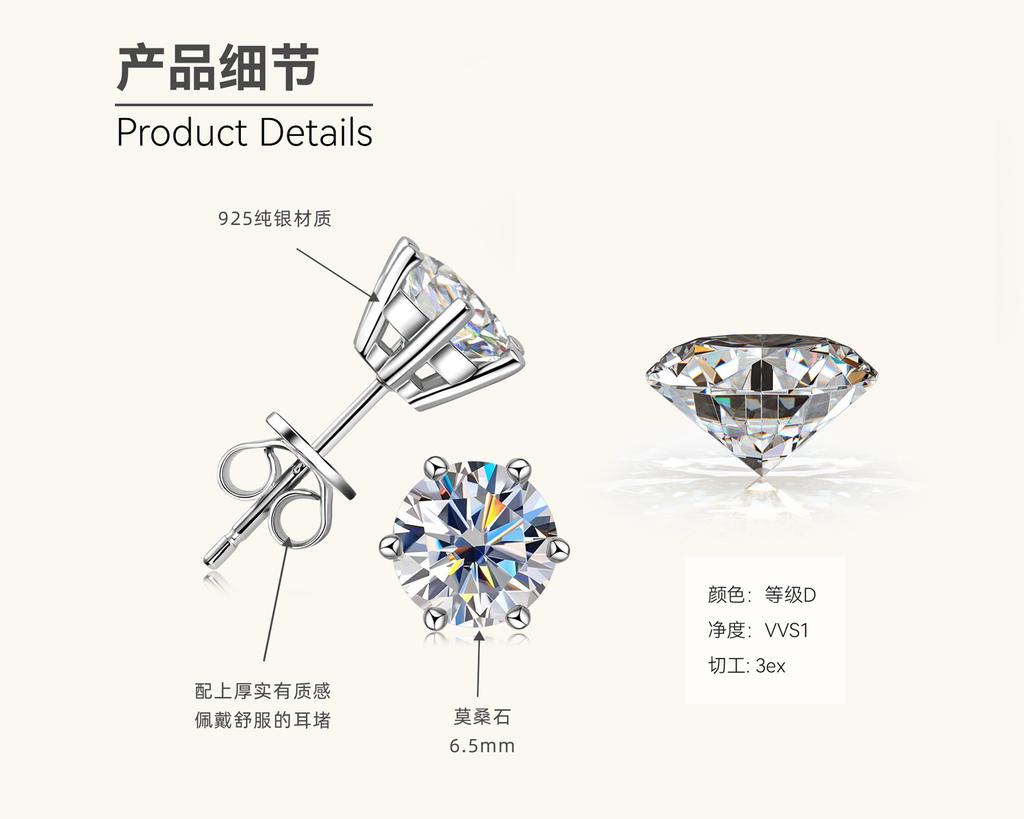 Silvere Glam A Classic Six-prong Moissanite Stud Earrings With A High-end Feel Give A Gift To Her Best Friend
