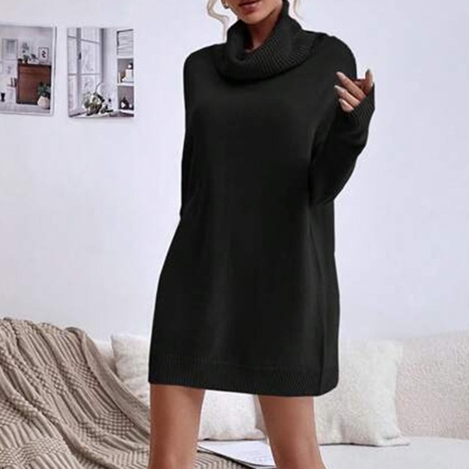 

Жіноча мода Однотонна вільна трикотажна сукня-светр з високою горловиною M чорний
