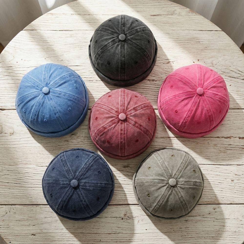Hot Women Men Solid Cotton Cap Hat Fashion Denim Docker Cap Street Brimless Hat Spring Summer Retro Adjustable Docker Sailor Cap