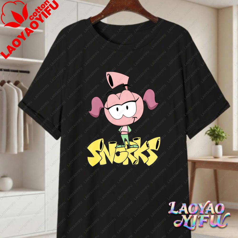 80s Retro Snorks Cartoon Print Short Sleeve T Shirt Fun Cotton Tops Trendy Harajuku Style Graphic Tees Streetwear for Unisex Women