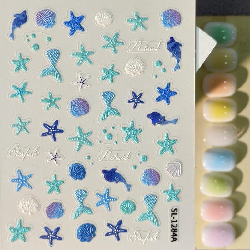 3D Starfish Embossed Nail Art Stickers Ocean Themed Self Adhesive 1Pcs Nail Decals for Summer Beach Vacation Manicure