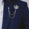 Men Retro Brooch English Style Crown Shape Rhinestone Tassel Decor Suit Coat Chest Decoration Formal Event Wedding Business Occasions Clothes Jewelry