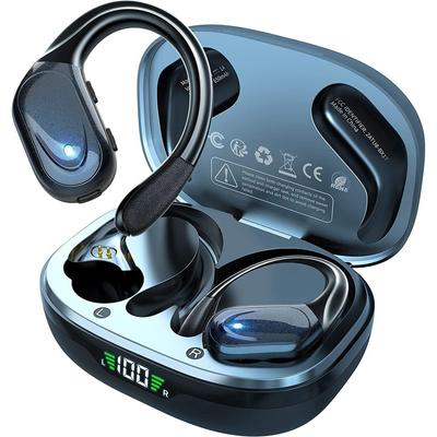 Kabellose Ohrhörer, Bluetooth 5.3-Kopfhörer, 80 Stunden Wiedergabezeit, IPX7-wasserdichte ENC-Ohrhörer mit Geräuschunterdrückung, Ohrbügel für Sport/Training/Laufen