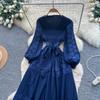Retro Palace Style Dress for Women In Autumn and Winter A High-end Feel and Straps Waist Cinching Hollow Out Splicing Elegant Long Women Dress