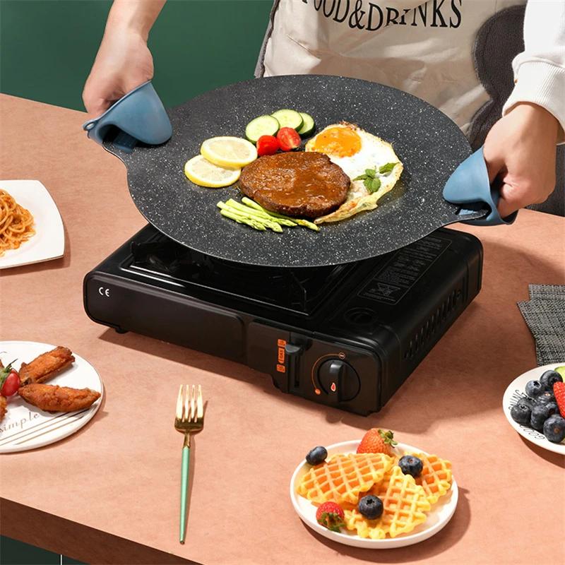 30 to 41cm Non-stick BBQ Grill Thick Cast Iron Frying Pan Induction Cooker Open Flame Cooking Pot Flat Pancake Griddle Uncoated