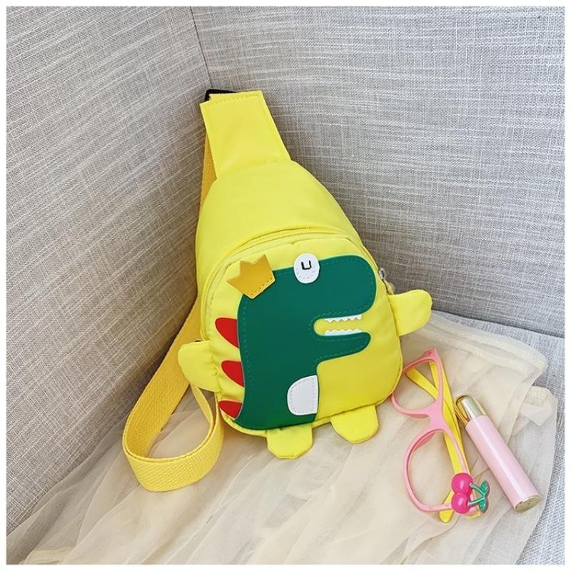 Dinosaur pattern nylon shoulder bag kindergarten daily matching contrasting color sewing line children's small bag milk dragon messenger bag