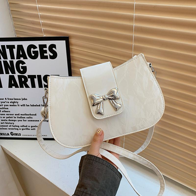 Chic Street Style Chain Shoulder Bag For Women 2024 Trendy Bowknot Pu Leather Purse