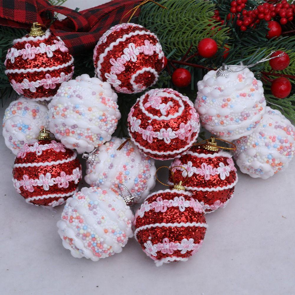 Red White Christmas Balls Pendant Colorful Christmas Tree Pendant Christmas Hanging Balls  for Home