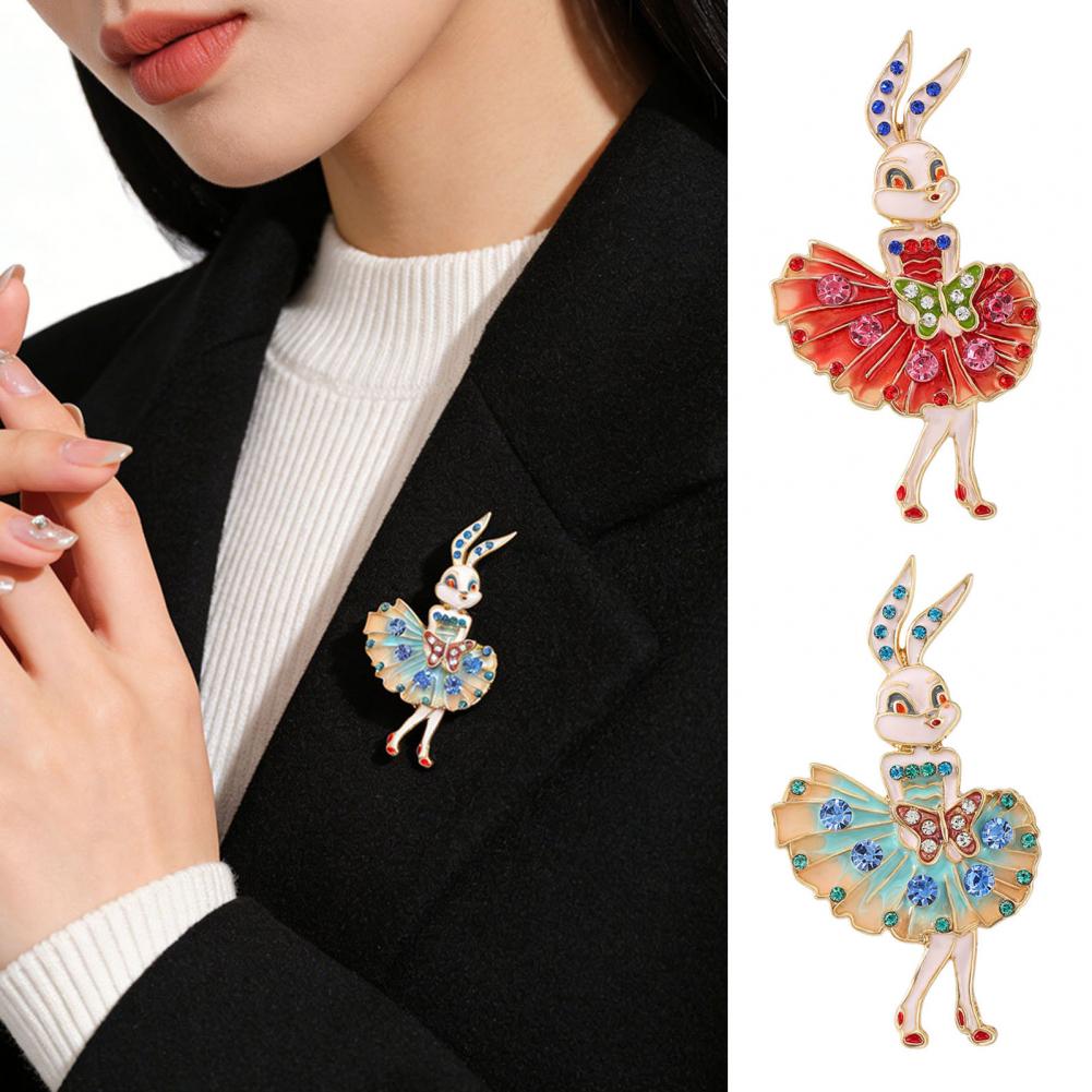 Alloy Enamel Brooch Dancing Rabbit Brooch Enamel Rabbit Brooch with Sparkling Rhinestones Alloy Rhinestone Breast Pin for Coats