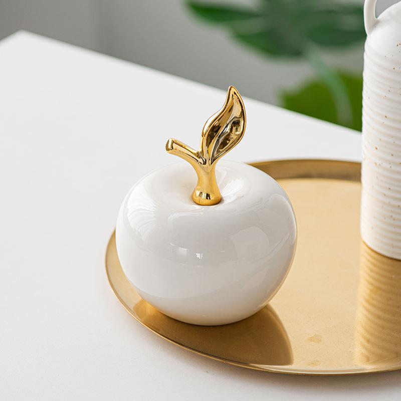 Christmas Ceramic Apple Figurine Modern Nordic Decorative Ornament Luxury Tabletop Sculpture for Home Office Living Room