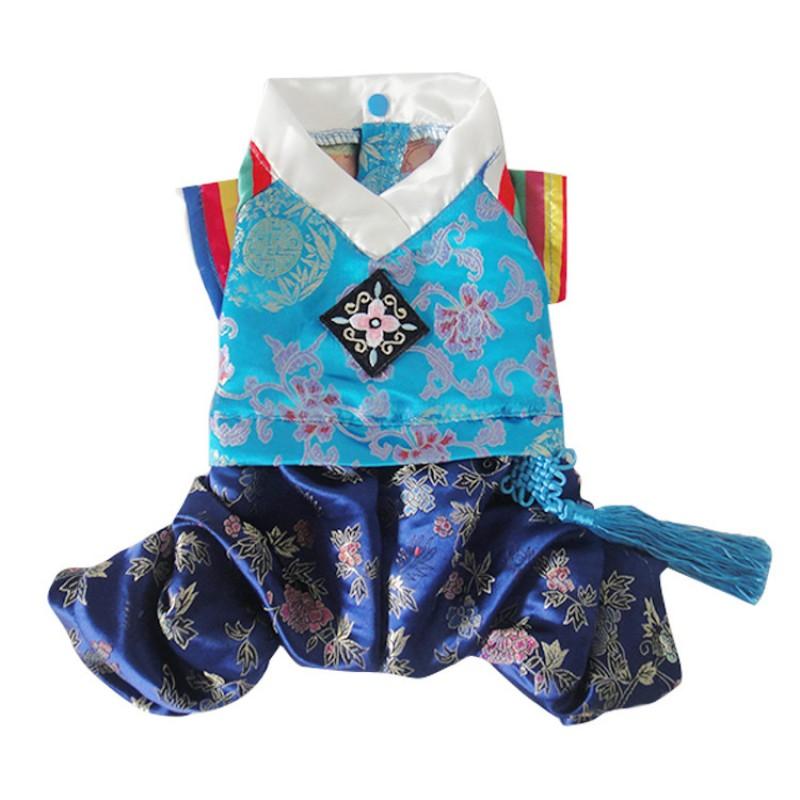 Korean Traditional Hanbok Pet Outfit With Embroidery Silk Dress Pants Dogs Cats Small Pets