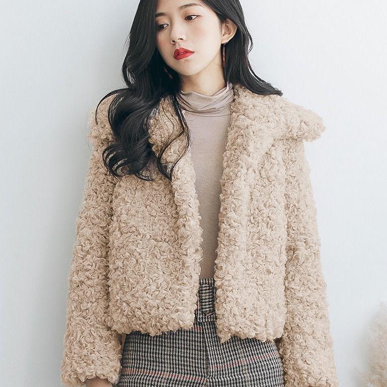 

Женское пальто из искусственного меха на осень и зиму, стриженая овечья шерсть, квадратный воротник, короткое, женская одежда, новое, модное, утолщенное S хаки