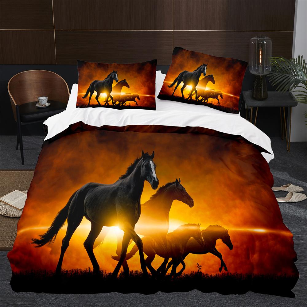 3D Horse Duvet Cover King Queen Size White Running Horses Pattern Bedding Set For Kids Teens Adults Wild Animal Soft Quilt Cover