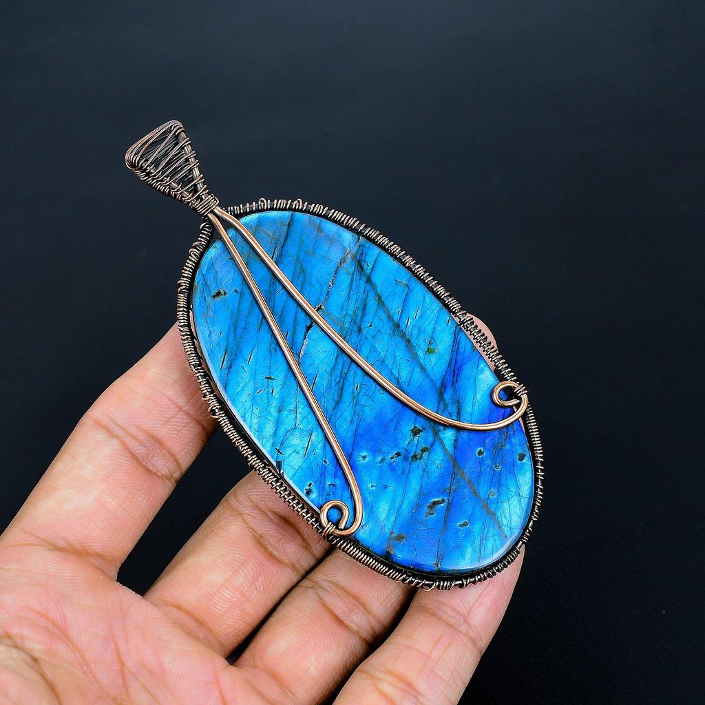 Tree Of Life Labradorite Pendant, Handmade Gemstone 999 Copper Wire Wrap Pendant Antique Jewelry, For Gift Silver Jewelry