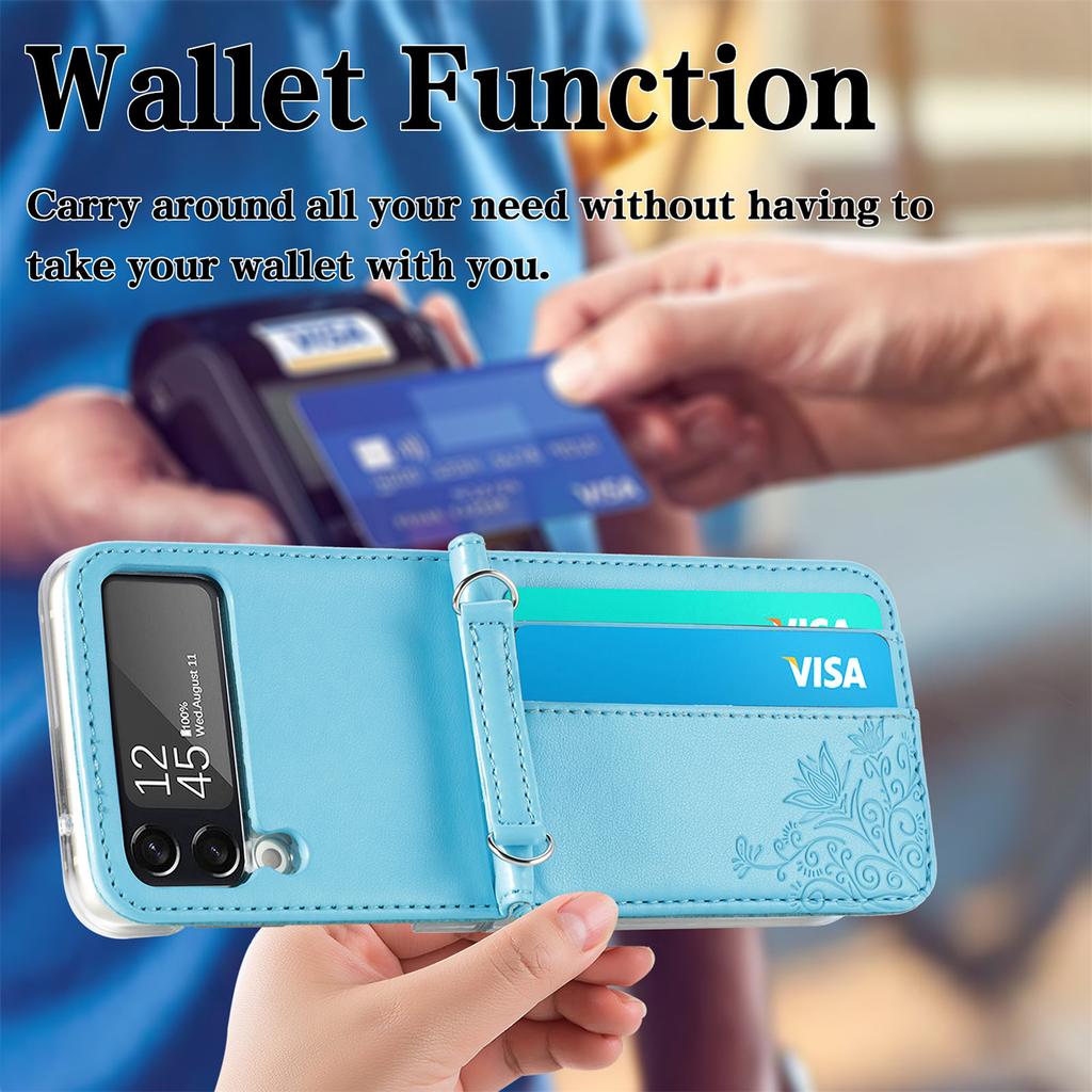 Anti-Shock Phone Strap Folding Ledertasche für Samsung Galaxy Z Flip 4 5g Flip4 Flip3 Flip 3 Zflip4 Kartenhalter Abdeckungsfälle